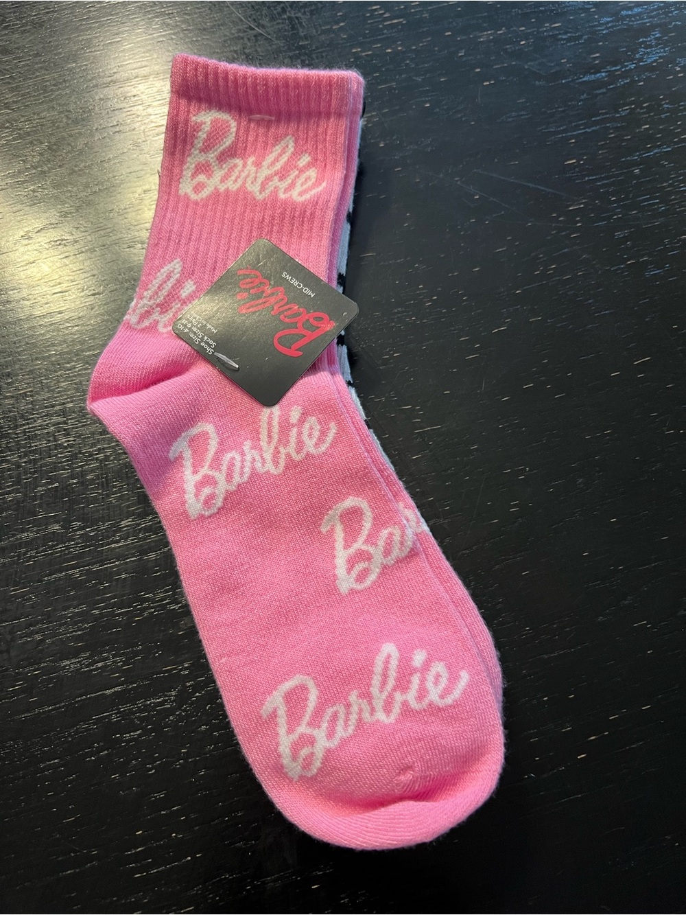 Barbie Pink Crew Socks with White Script Logo